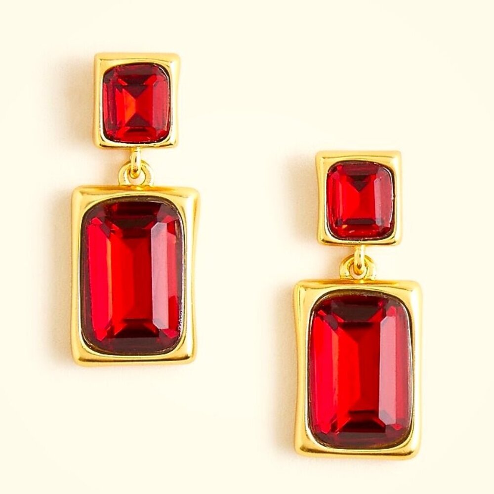 NWT J.CREW Faceted gemstone drop earrings Red